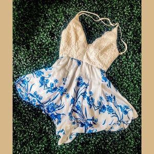 Hello Molly Blue & White Romper Open Back
